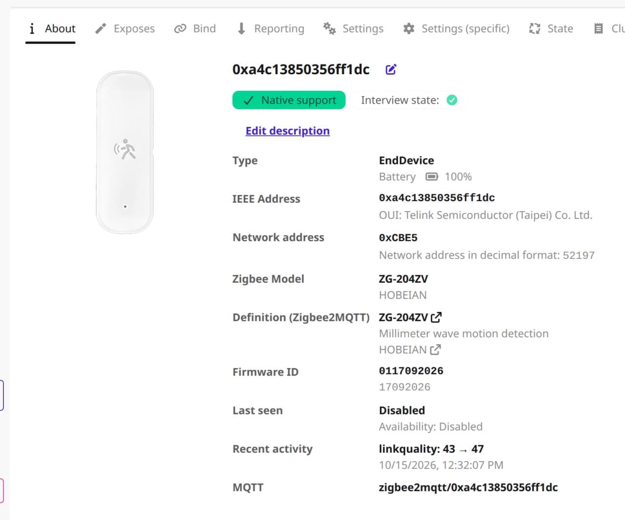 Zigbee радарний датчик руху mmWave 10 ГГц з датчиком освітленості (Zigbee2MQTT) — мініатюра 7