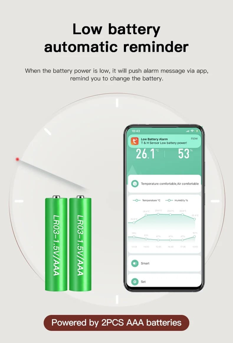 Датчик температури й вологості Tuya з LCD (Wi-Fi) — мініатюра 8