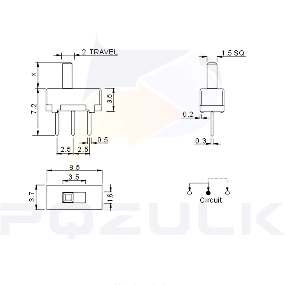 Перемикач повзунковий SS12D00 (3 pin, фіксація, тумблер) — мініатюра 3