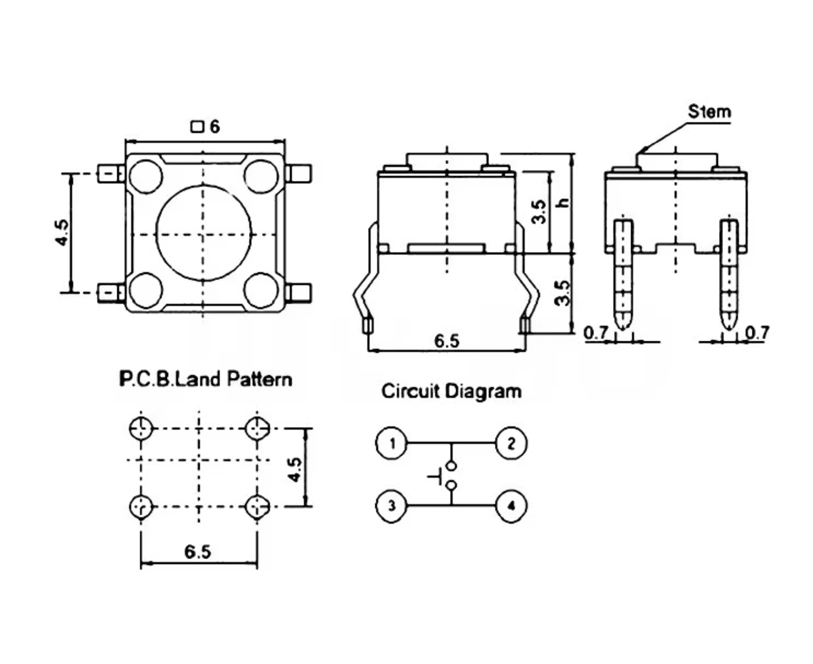 Тактова кнопка 6×6 (4-pin, DIP) — мініатюра 2
