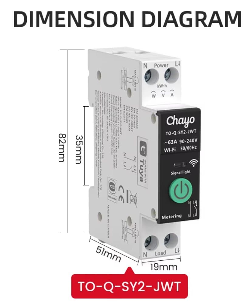 TUYA Smart MCB Wi-Fi / Zigbee — розумний автомат захисту з енергомоніторингом (1-63A) — мініатюра 3