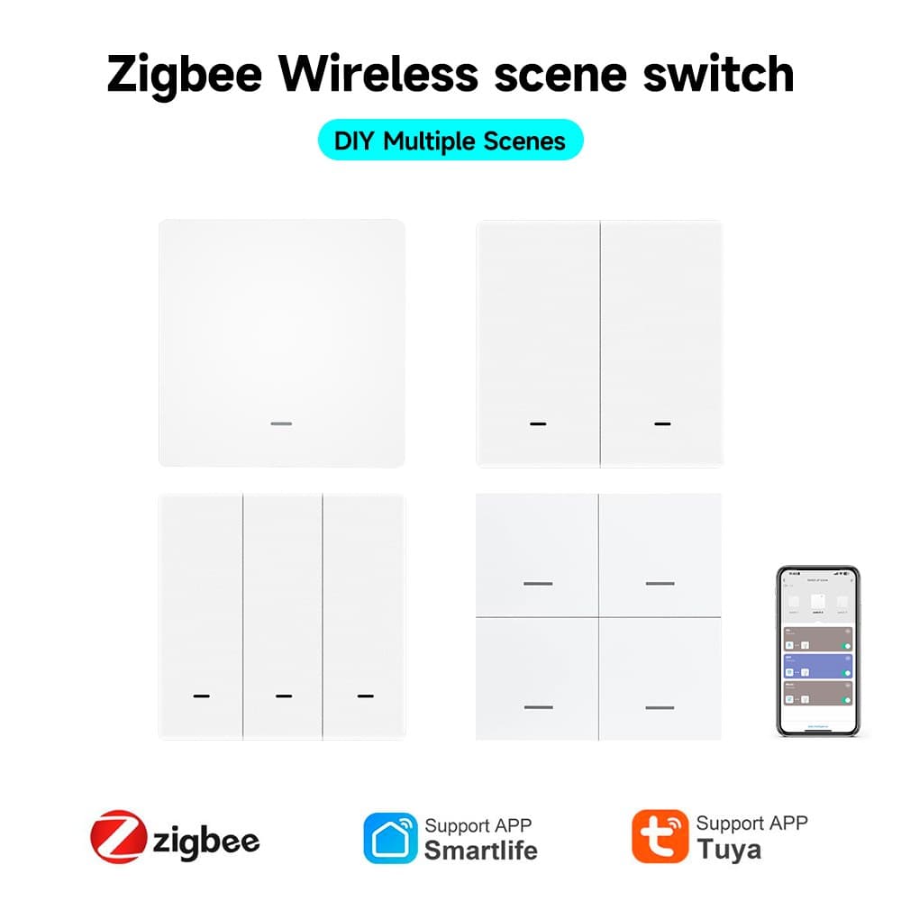 Бездротовий Zigbee-вимикач сцен Tuya 86×86 на 4 клавіші